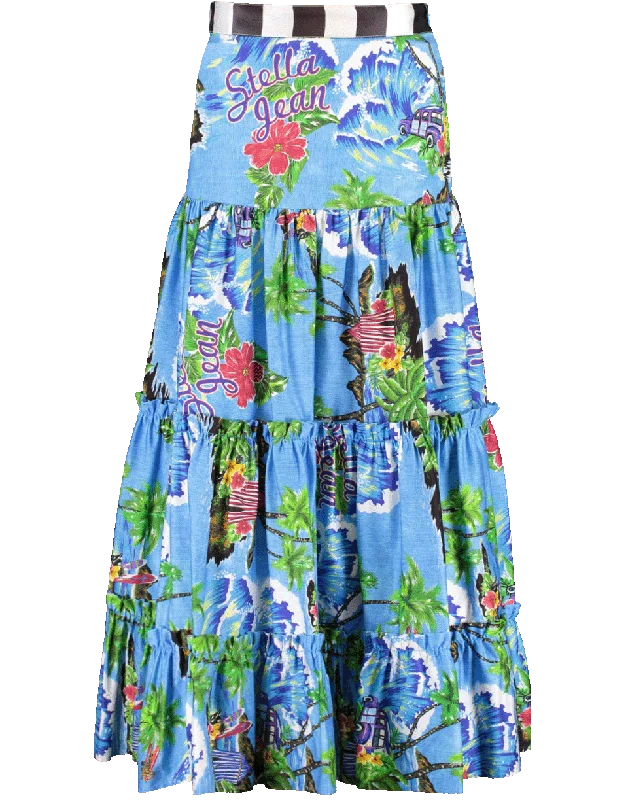 A-line midi skirts for balanced style -Tropical Print Drop Waist Skirt