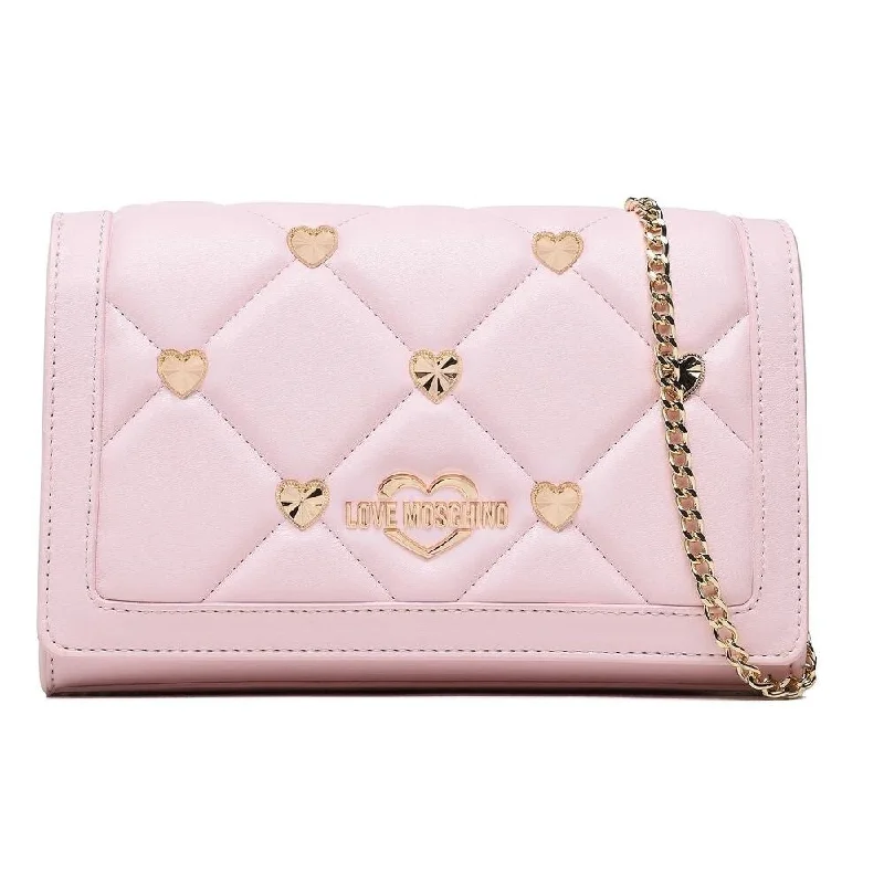 Handle bags with suede accents for texture -Love Moschino Chic Pink Faux Leather Crossbody Bag with Gold Women's Accents