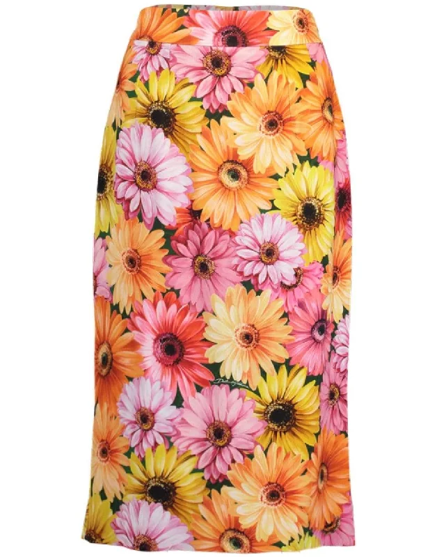 High-waisted mini skirts for retro vibes -Gerbera-Daisy Print Midi Skirt