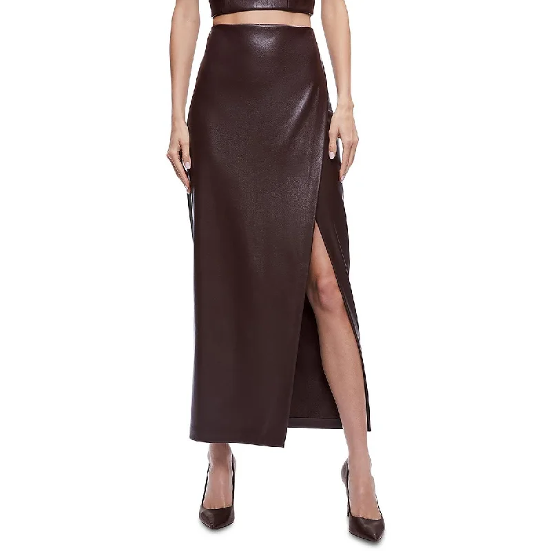 Bridesmaid Dresses for Ceremony -Alice and Olivia Womens Siobhan Faux Leather Long Maxi Skirt