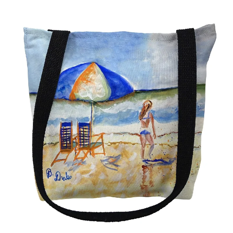 Handle bags with artistic prints for creativity -Beach Chairs & Girl Small Tote Bag 13x13