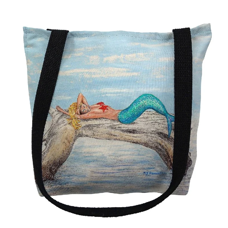 Handle bags with perforated details for style -Mermaid on Log Left Small Tote Bag 13x13