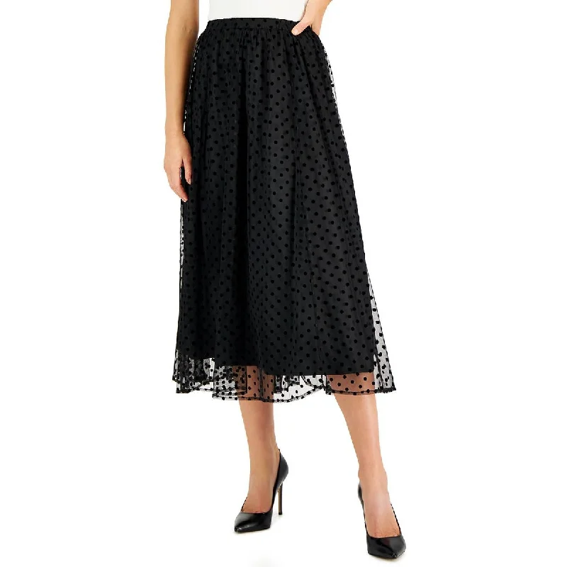 Silk Dresses for Luxurious -Anne Klein Womens Polk Dots Lace Overlay Midi Skirt