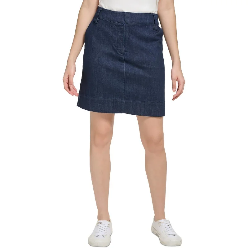 Luxury skirts with elegant silk sheen -Calvin Klein Womens Back Yoke Patch Pockets Denim Skirt