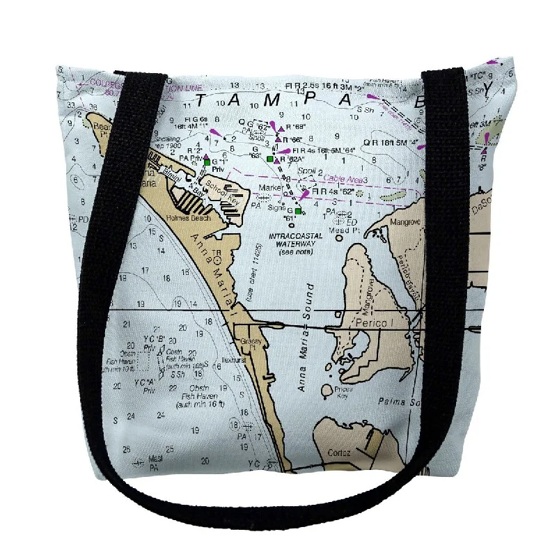 Handle bags with bright neons for visibility -Anna Maria Island, FL Nautical Map Medium Tote Bag 16x16 - 16 inches x 16 inches