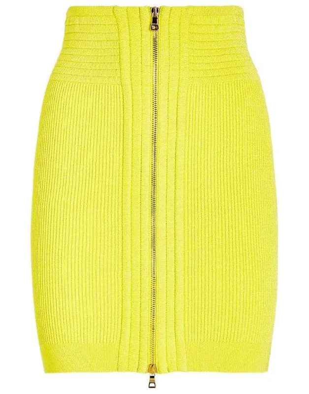 Classic skirts with subtle texture weave -High Waist Ribbed Knit Zipper Skirt