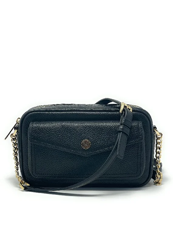 Handle bags with sleek black for elegance -Michael Kors Jet Set Travel Pocket Camera Crossody Leather Bag