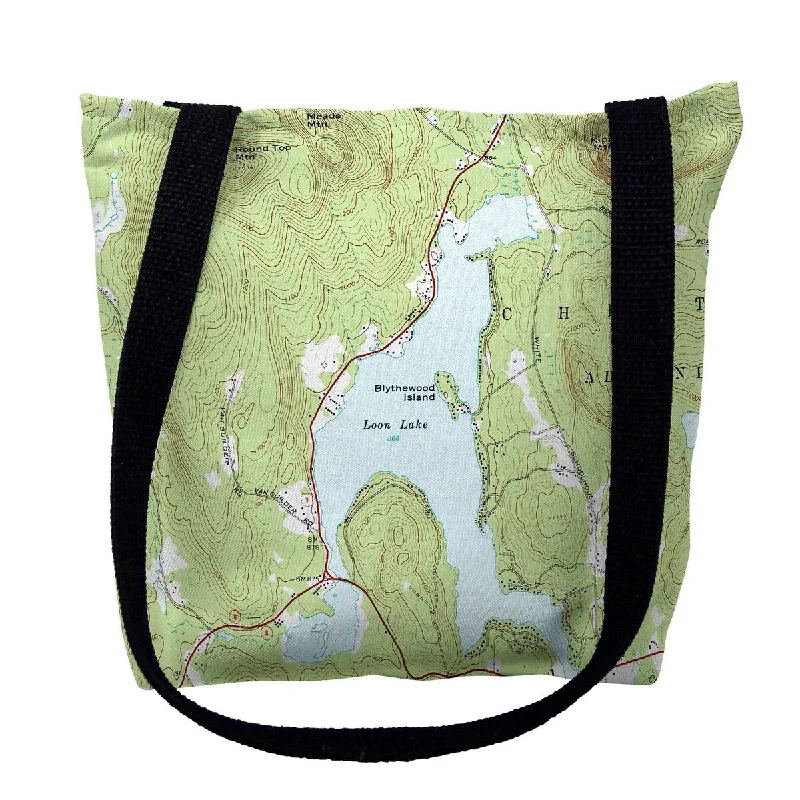 Handle bags with neutral tones for versatility -Loon Lake, Chestertown, NY Nautical Map Medium Tote Bag 16x16 - 16 inches x 16 inches