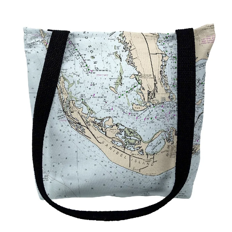 Sanibell Island, FL Nautical Map Medium Tote Bag 16x16 - 16 inches x 16 inches