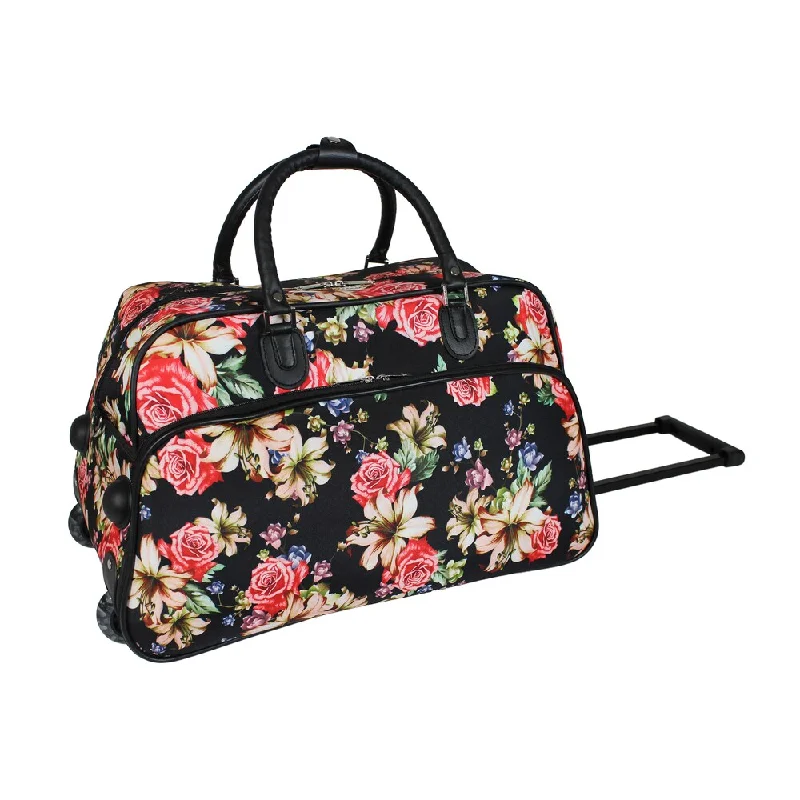 Handle bags with lightweight nylon for ease -World Traveler Flower Bloom 21-Inch Carry-On Rolling Duffel Bag