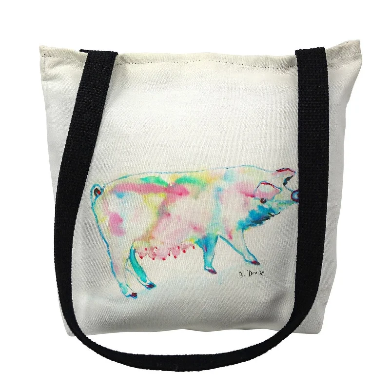 Handle bags with lightweight fabric for ease -Pink Pig Small Tote Bag 13x13