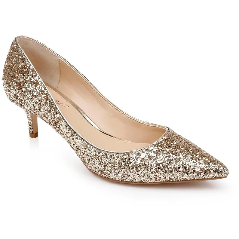 Ladies shoes featuring satin finishes feel smooth -Jewel Badgley Mischka Womens Royalty Glitter  Pumps