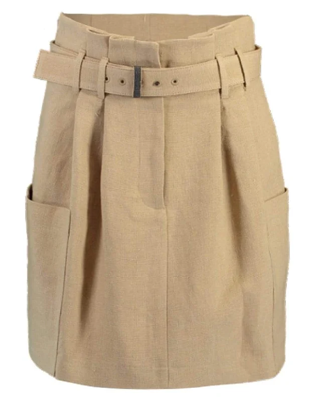 Soft cotton skirts for sensitive skin ease -Linen Cargo Pocket Belted Mini Skirt