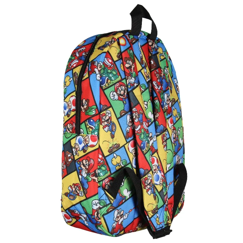 Handle bags with geometric patterns for modernity -Super Mario Backpack Multi Character Video Game School Laptop Travel Backpack - One Size