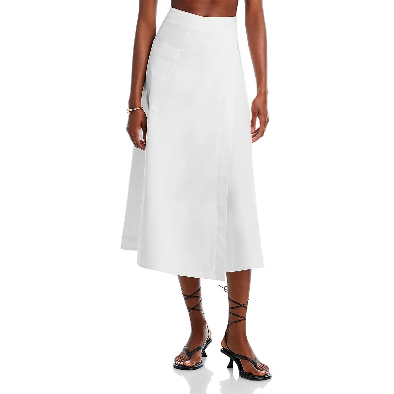 Midi pencil skirts for polished business attire -Proenza Schouler Womens Midi Poplin Wrap Skirt