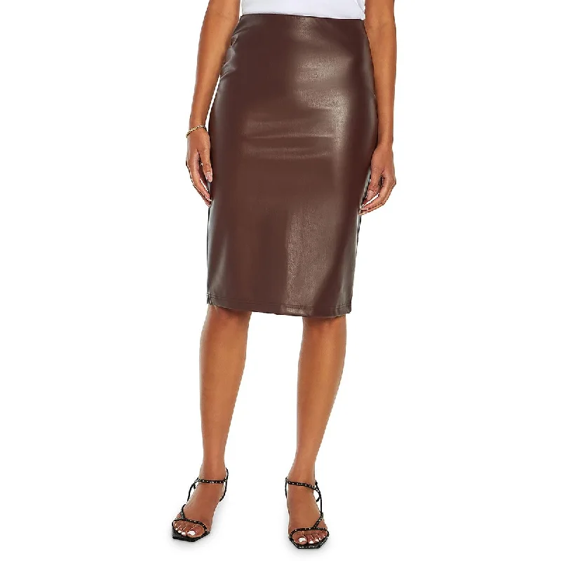 Belted Dresses for Shaping -Three Dots Womens Bianca Faux Leather Knee-Length Pencil Skirt