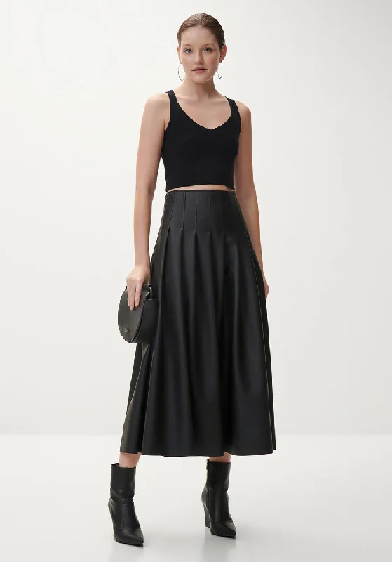 Ball Gown Dresses for Glamour -Faux Leather Midi Skirt With Pleats