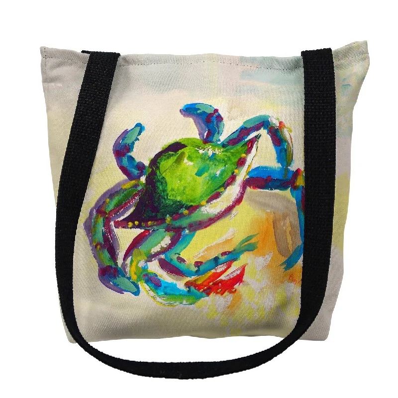 Vegan leather handle bags for eco-friendly chic -Teal Crab Small Tote Bag 13x13