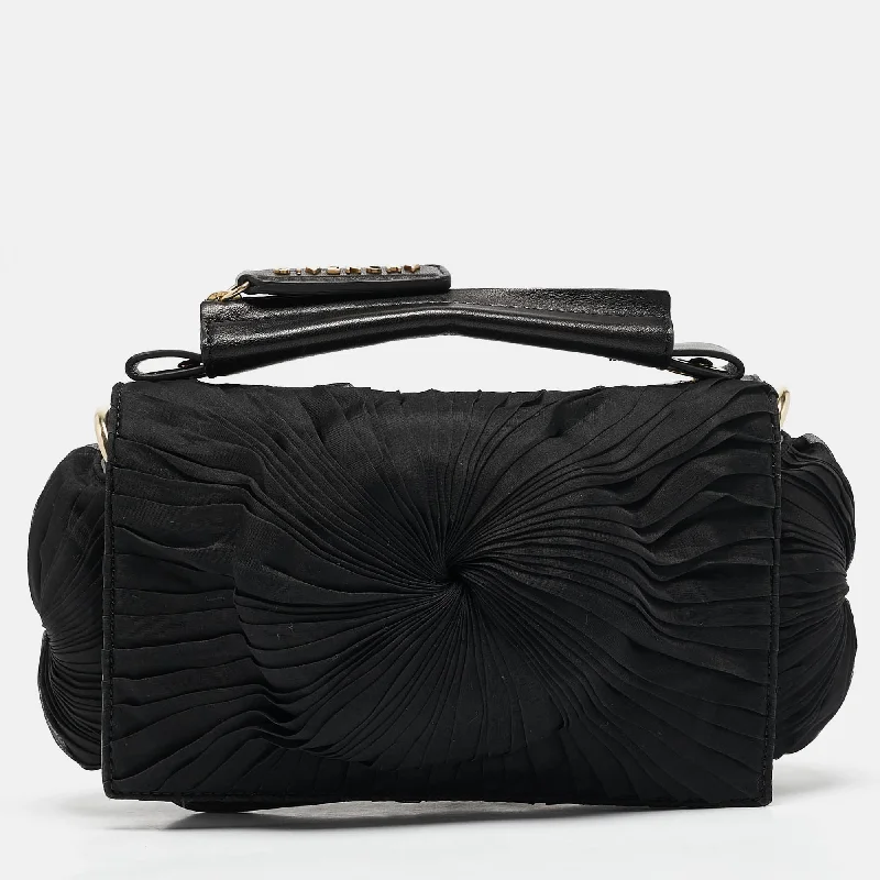 Handle bags with sleek leather for work -Givenchy Black Leather And Satin Pleated Floral Clutch