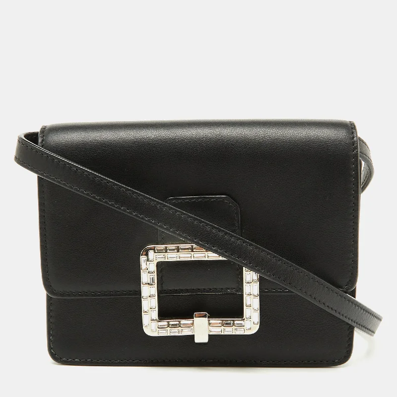 Handle bags with vintage vibes for nostalgia -Bally Black Leather Mirco Julyet Crystal Crossbody Bag