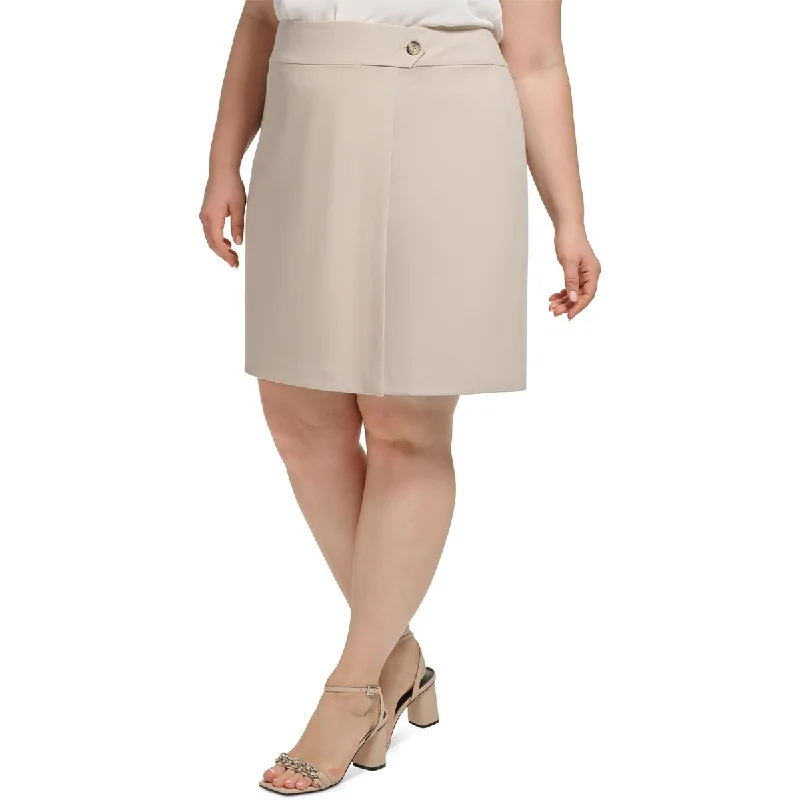 Durable denim skirts for rugged daily wear -Calvin Klein Womens Plus   Button Crepe Wrap Skirt