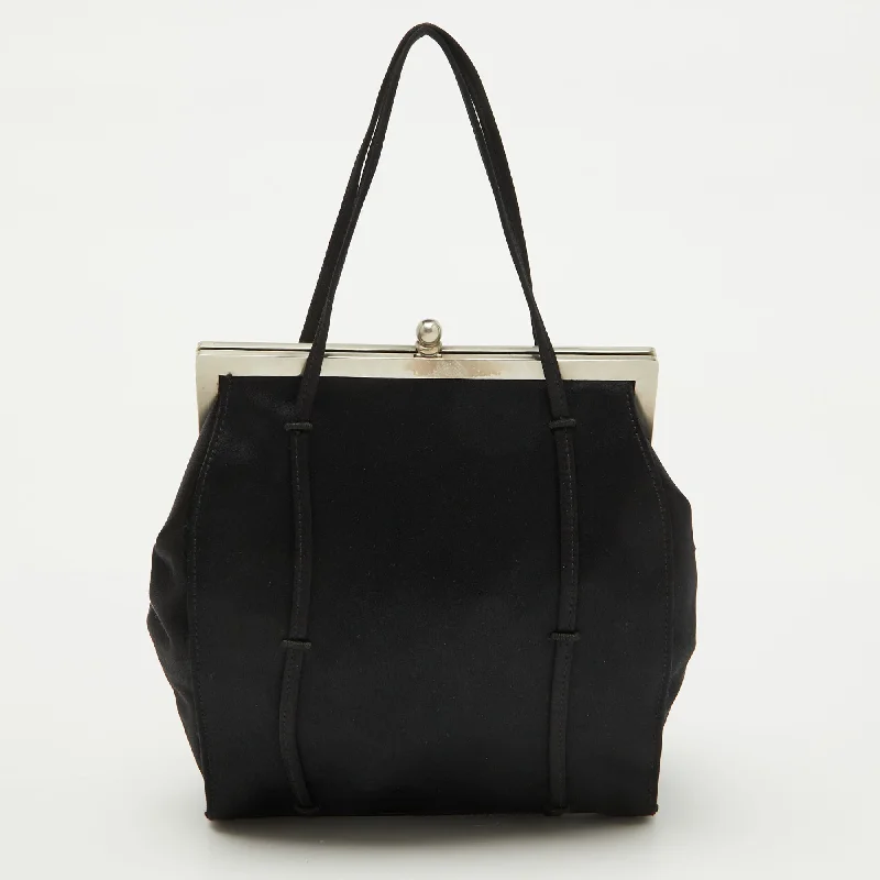 Handle bags with sleek black for elegance -Prada Black Satin Vintage Raso Framed Tote