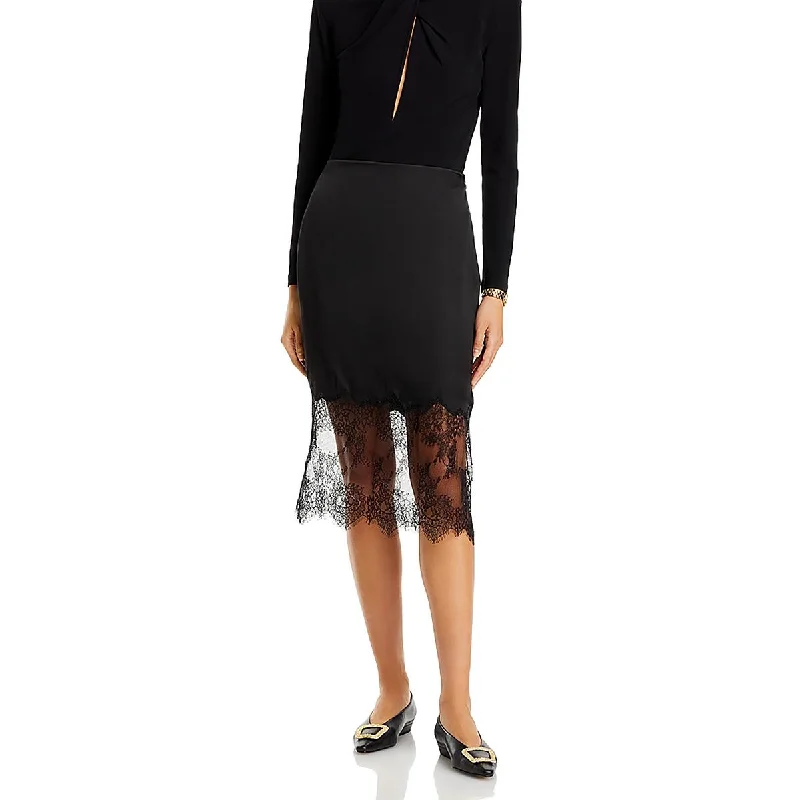 Office Dresses for Business -Anine Bing Womens Amalie Silk Blend Lace Trim Midi Skirt