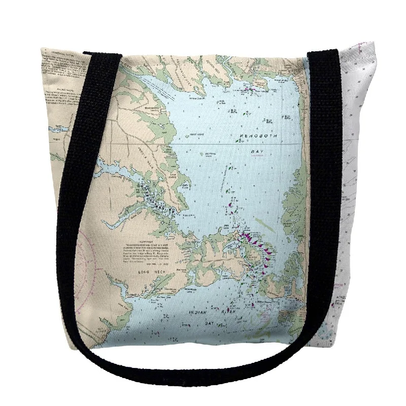 Handle bags with zipper tops for security -Reboboth Bay, DE Nautical Map Medium Tote Bag 16x16 - 16 inches x 16 inches