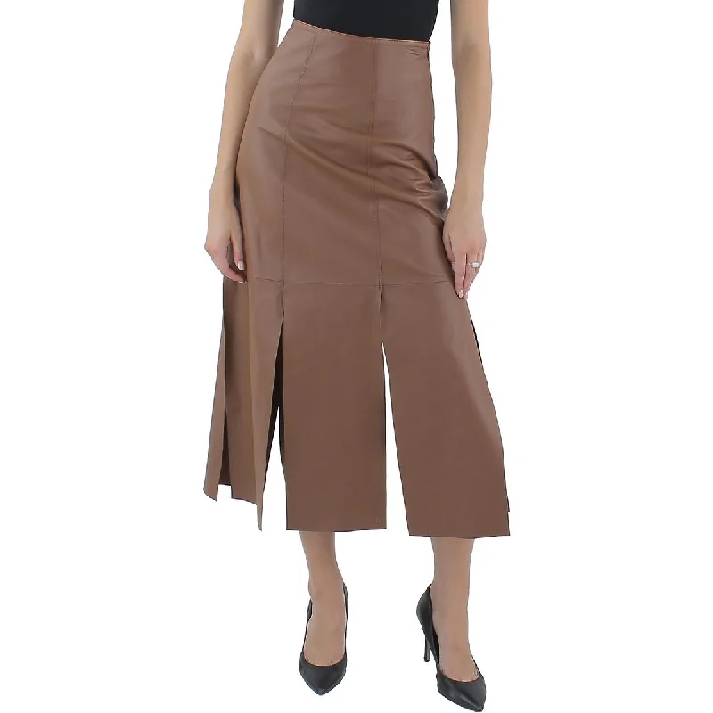 Pleated midi skirts for elegant everyday looks -By Malene Birger Womens Lunes Leather Split Hem Midi Skirt