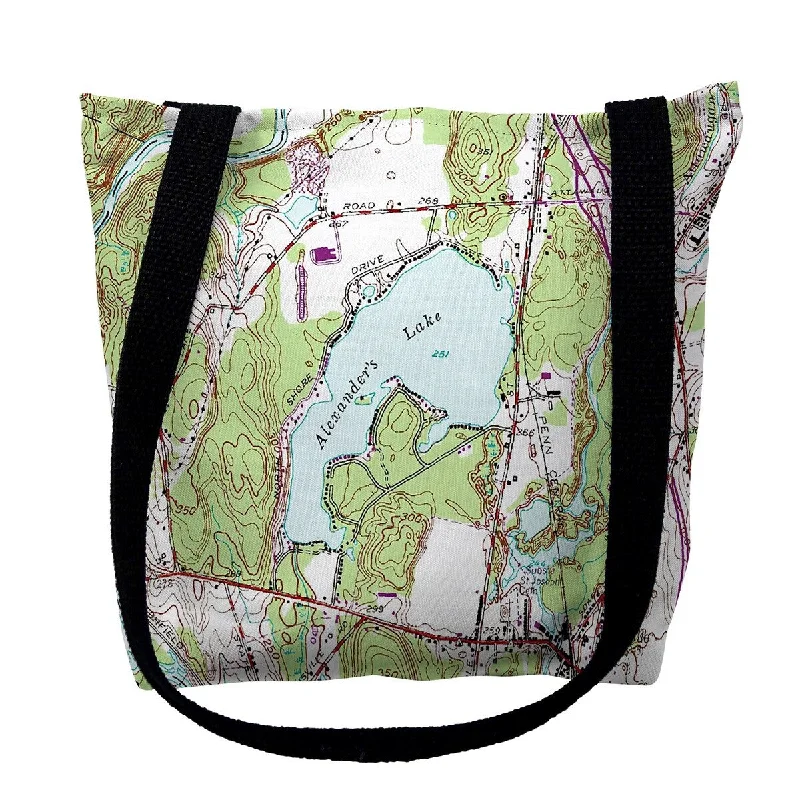 Handle bags with bright accents for pop -Alexander's Lake, CT Nautical Map Medium Tote Bag 16x16 - 16 inches x 16 inches