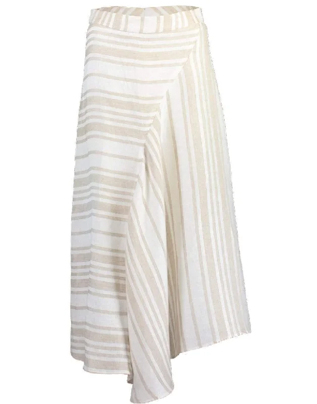 Cute denim skirts for youthful cool -A-Line Linen Midi Skirt - Taupe Stripe