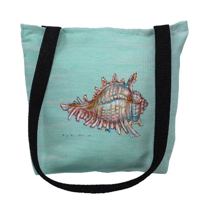 Handle bags with perforated details for style -Conch on Aqua Small Tote Bag 13x13