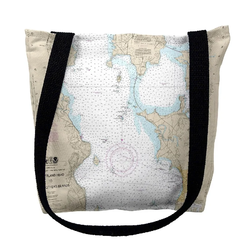 Vegan leather handle bags for eco-friendly chic -Cumberland Head to Four Brothers Islands, VT Nautical Map Medium Tote Bag 16x16 - 16 inches x 16 inches