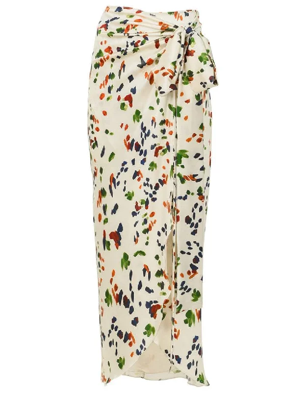 Patterned skirts for artistic standout appeal -Bonnan Watercolor Print Stretch-Silk Wrap Skirt