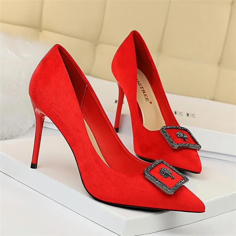 Ladies shoes with rubber soles grip well -Women's Crystal 9.5cm Stripper Stiletto High Heels Pumps for Wedding