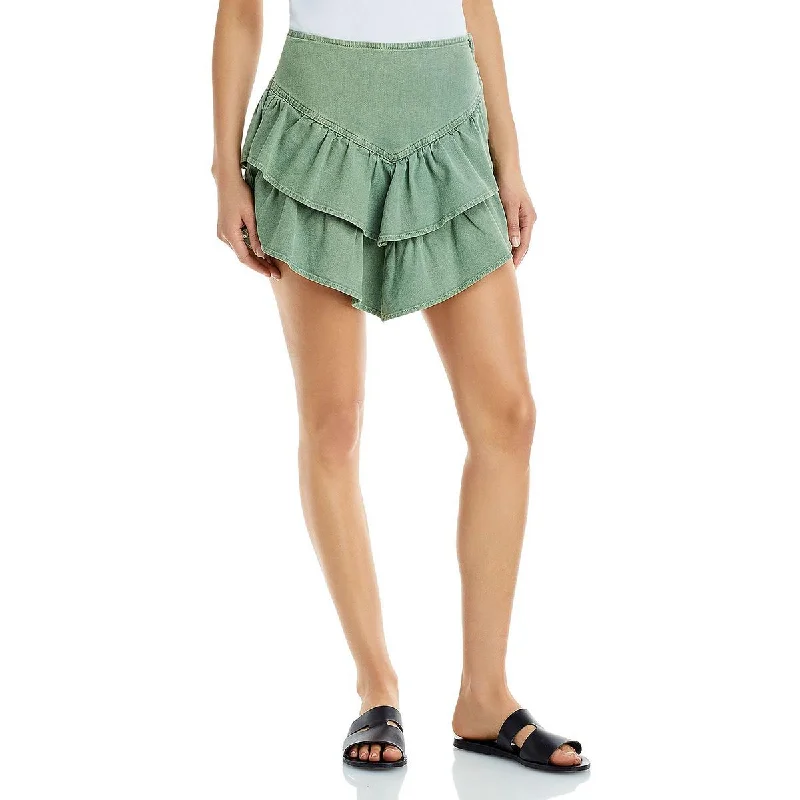 Low-waisted Dresses for Relaxed -Mother Womens Tiered Ruffled Mini Skirt