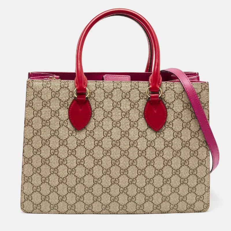 Reversible handle bags offering dual design styles -Gucci Tricolor Gg Supreme Canvas And Leather Top Handle Bag