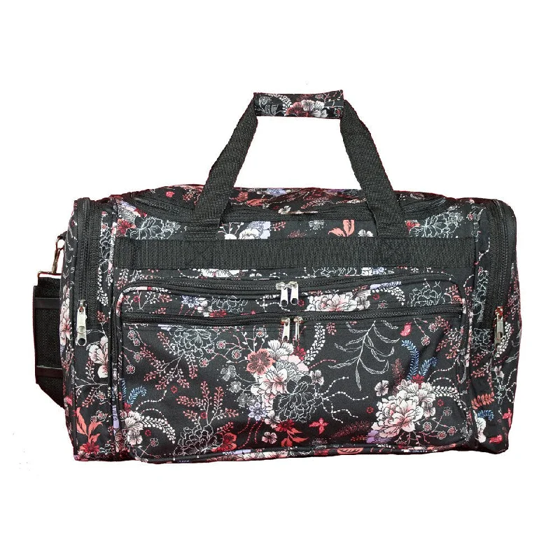 Handle bags with sleek black for elegance -World Traveler Flower 22-inch Lightweight Duffle Bag