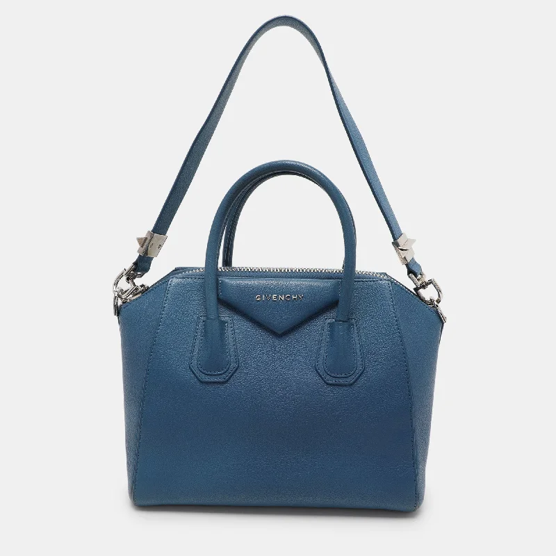 Handle bags with bold checks for trend -Givenchy Blue Leather Small Antigona Satchel