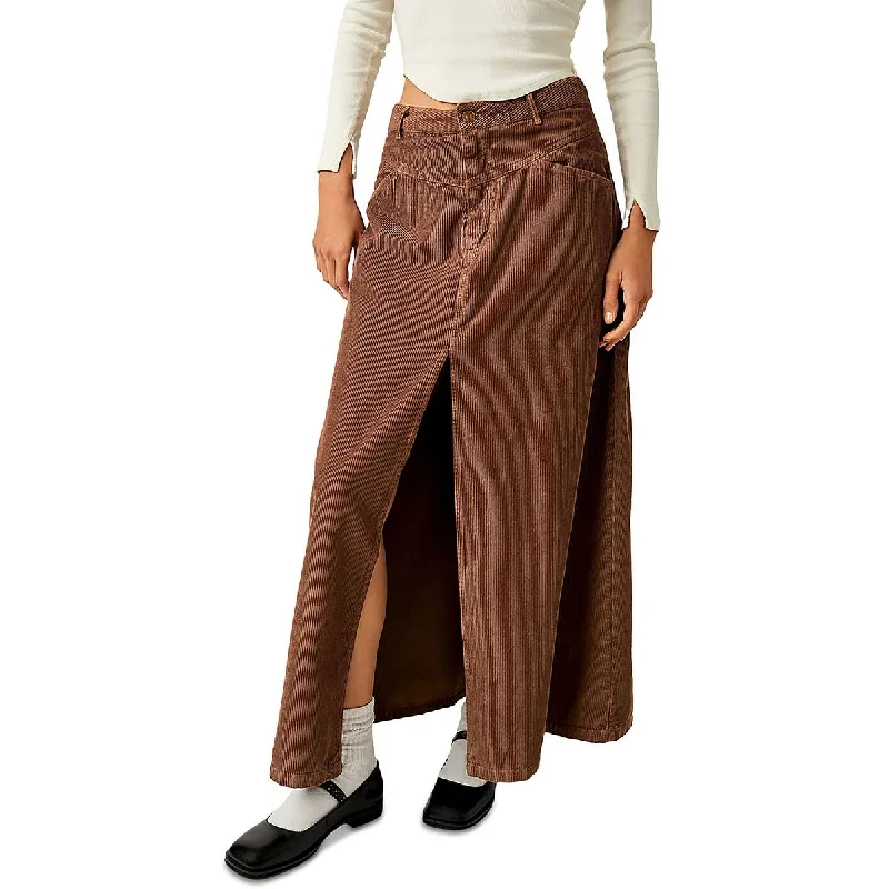 High-waisted skirts for slimming chic style -Free People Womens Corduroy Mid Rise Maxi Skirt