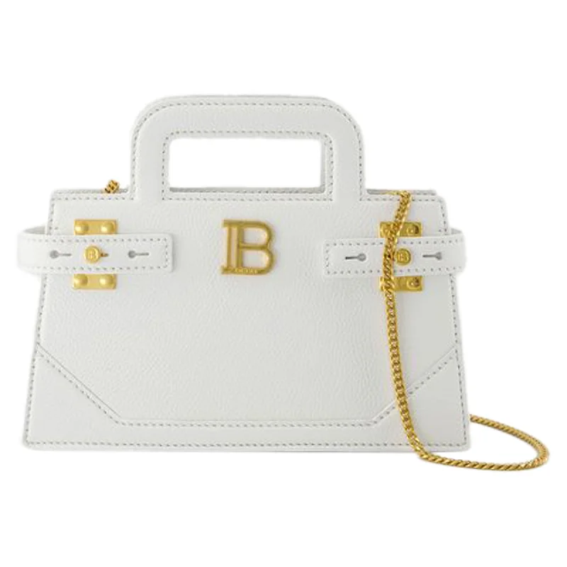 Handle bags with abstract art for uniqueness -B-Buzz Small Top Handle Purse - Balmain - Leather - White