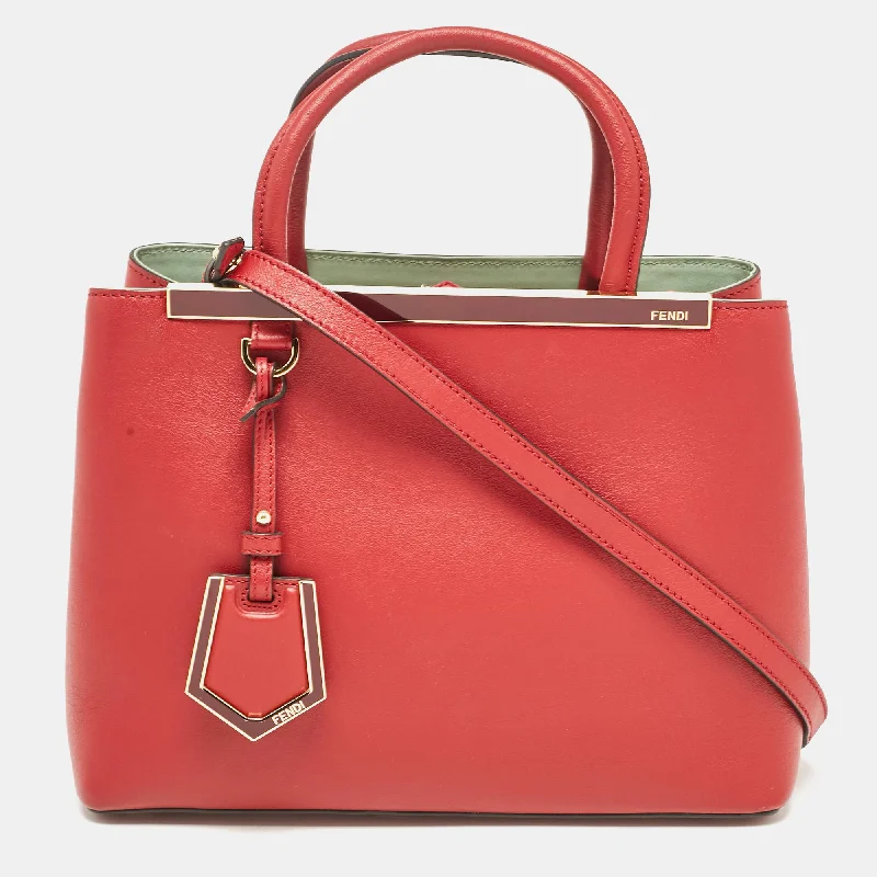 Handle bags with rustic leather for charm -Fendi Red Leather Petite Sac 2Jours Tote