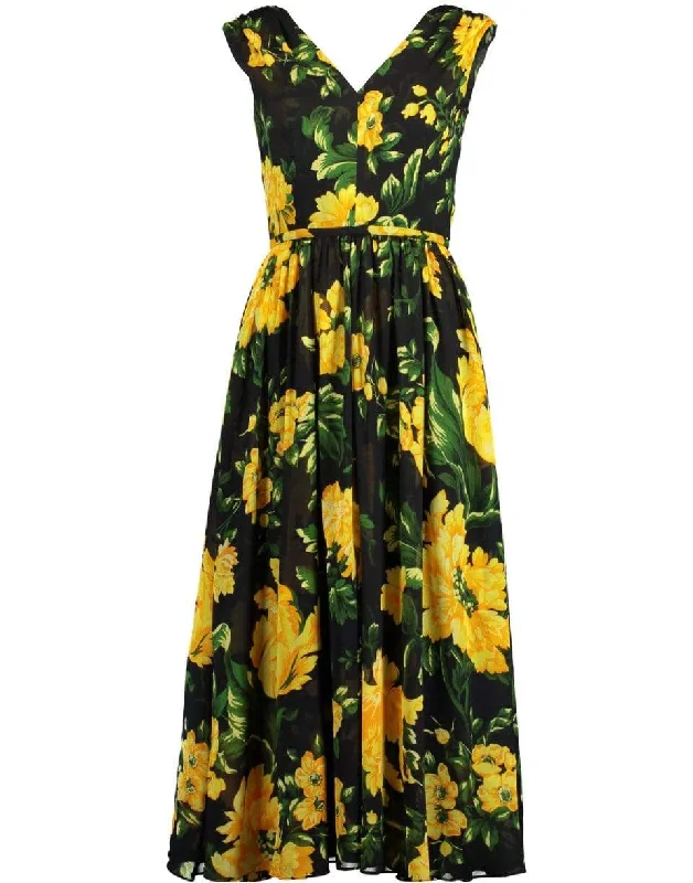 Anniversary Dresses for Special -V-Neck Floral Print A-Line Dress