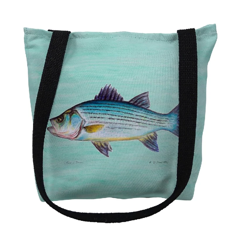 Handle bags with spacious interiors for storage -Striped Bass on Aqua Small Tote Bag 13x13