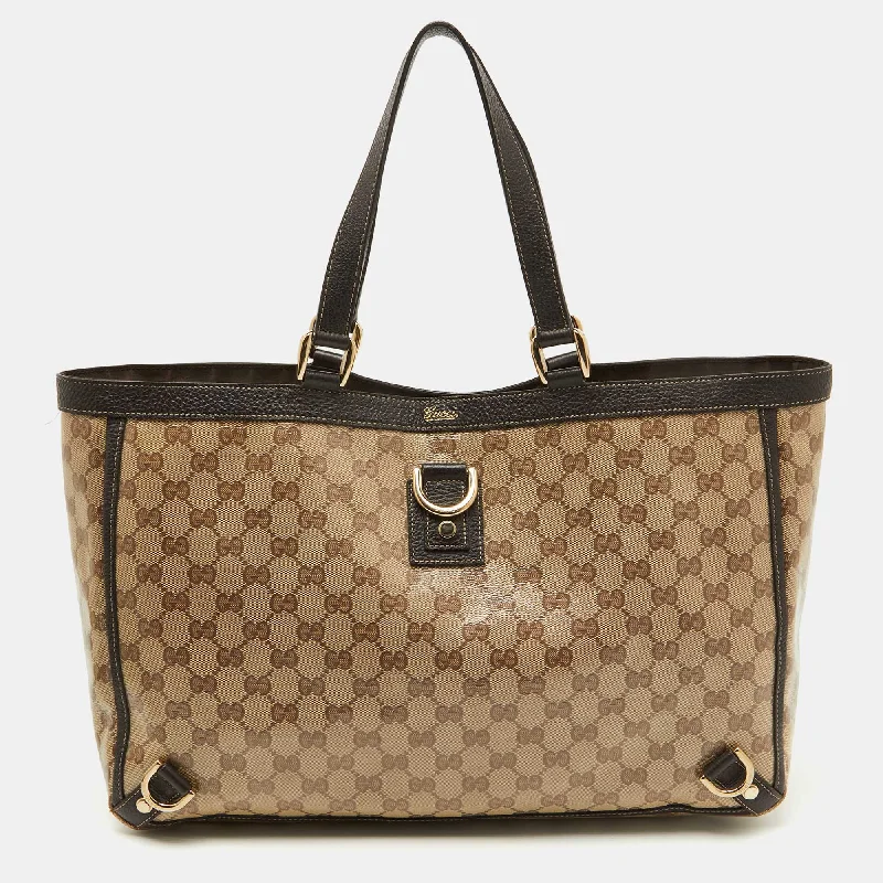 Handle bags with bold text for statements -Gucci Beige/brown Gg Supreme Canvas And Leather Abbey D-Ring Tote