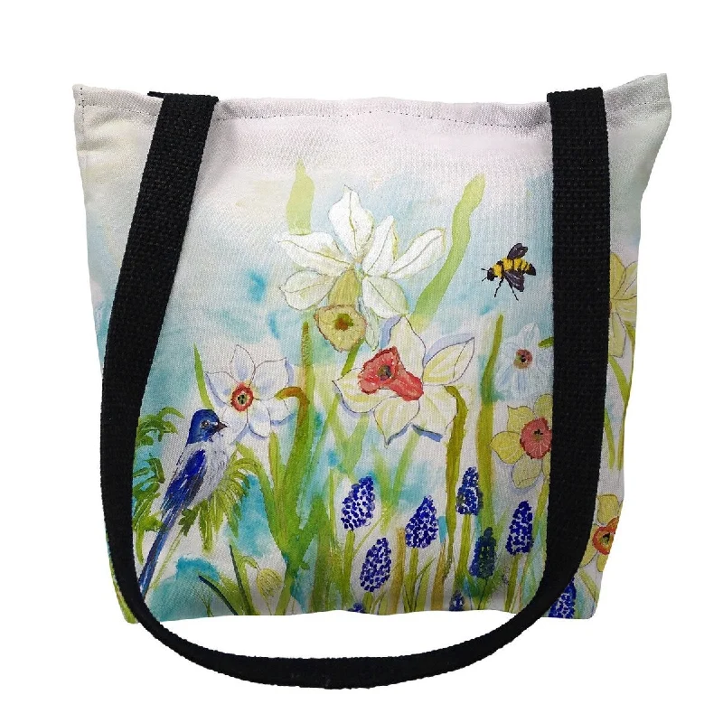 Handle bags with structured shapes for class -Bird & Daffodils Small Tote Bag 13x13