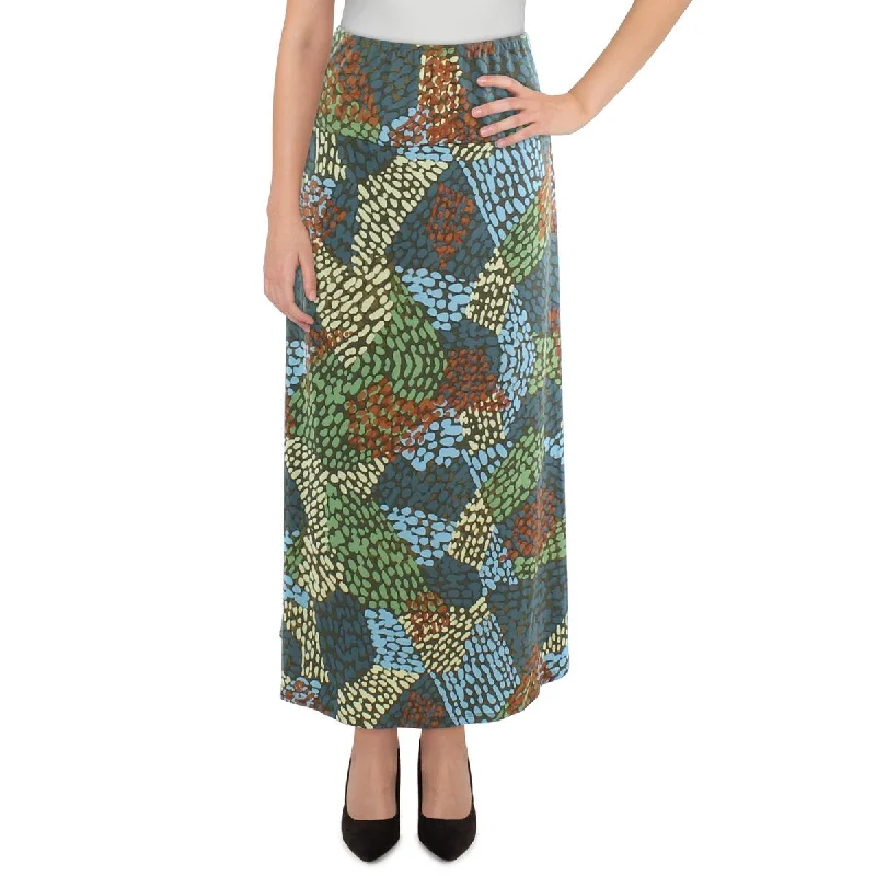 Pleated skirts with delicate pastel tones -24seven Comfort Apparel Womens Plus Printed Long Midi Skirt