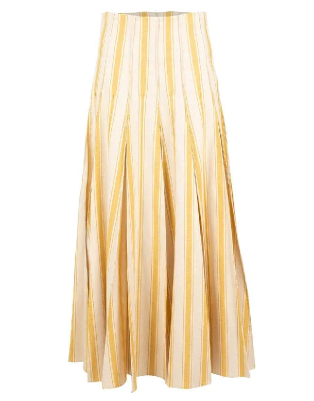 Luxury satin skirts for evening event elegance -Yellow and White Million Pleats Maxi Skirt