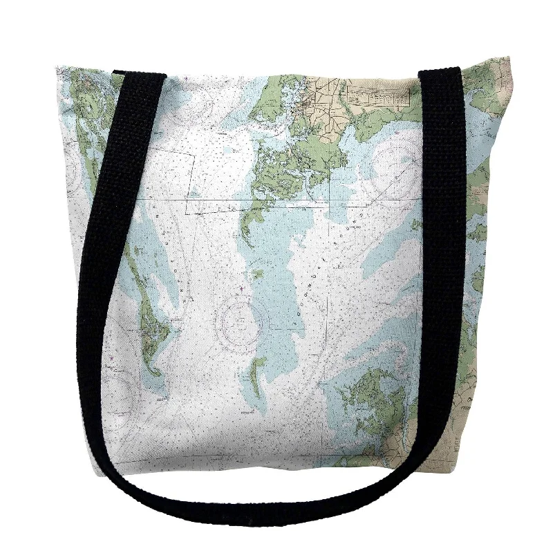 Handle bags with contrast stitching for detail -Chesapeake Bay - Pocomoke and Tangier Sounds, VA Nautical Map Medium Tote Bag 16x16 - 16 inches x 16 inches