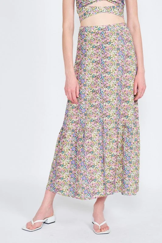 Fashionable Dresses for Style -BUTTON UP FLORAL MAXI SKIRT